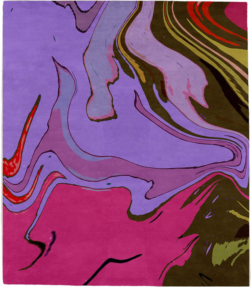 现代风格紫粉色抽象水墨纹理图案地毯贴图