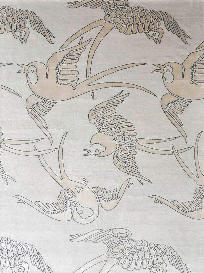 新中式风格暖白色燕子图案地毯贴图