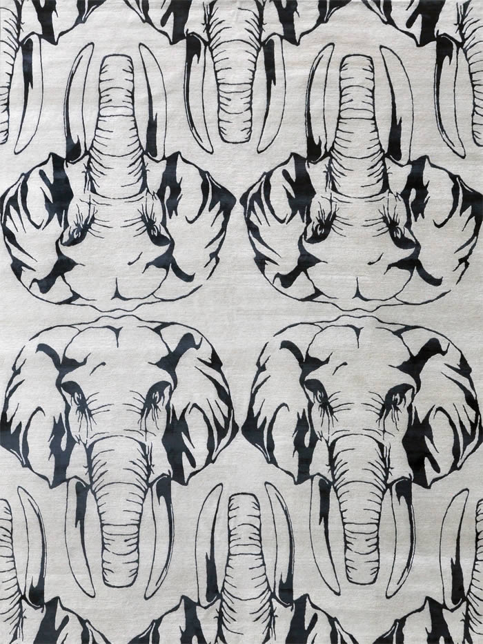现代风格蓝墨色大象动物图案地毯贴图-2
