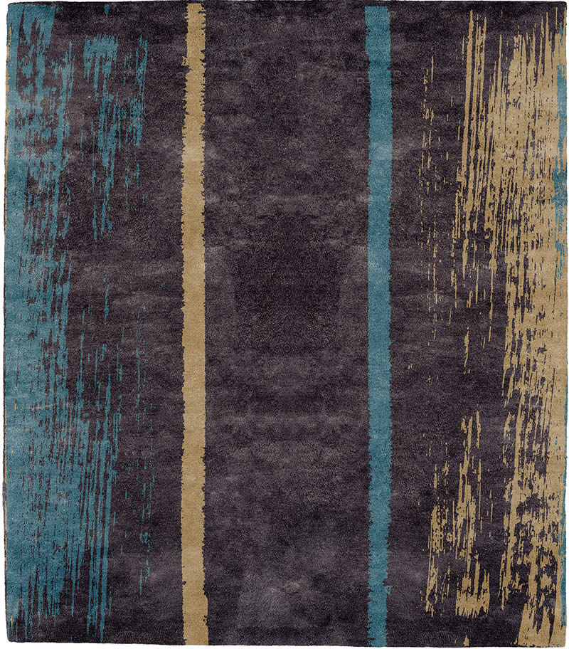 现代风格深灰色蓝黄色抽象图案地毯贴图