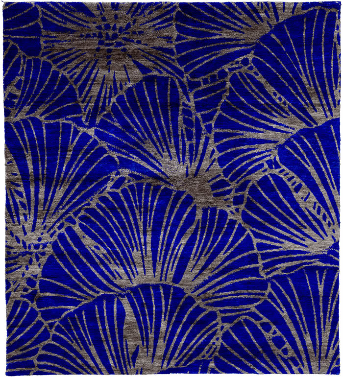 现代风格蓝咖色叶子图案地毯贴图