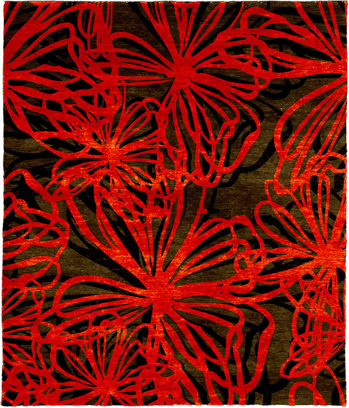 现代风格红黑色花纹理图案地毯贴图