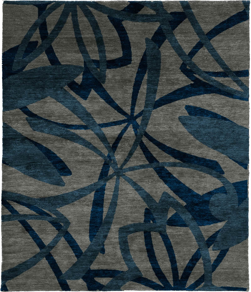 现代风格灰青蓝色花纹理图案地毯贴图