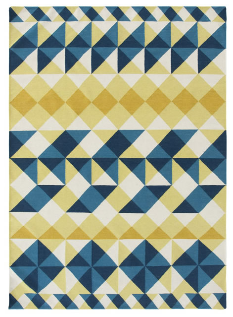 现代风格蓝黄色三角图形图案地毯贴图