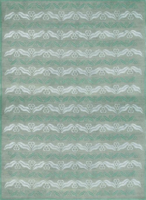 现代美式白绿色花朵图案地毯贴图