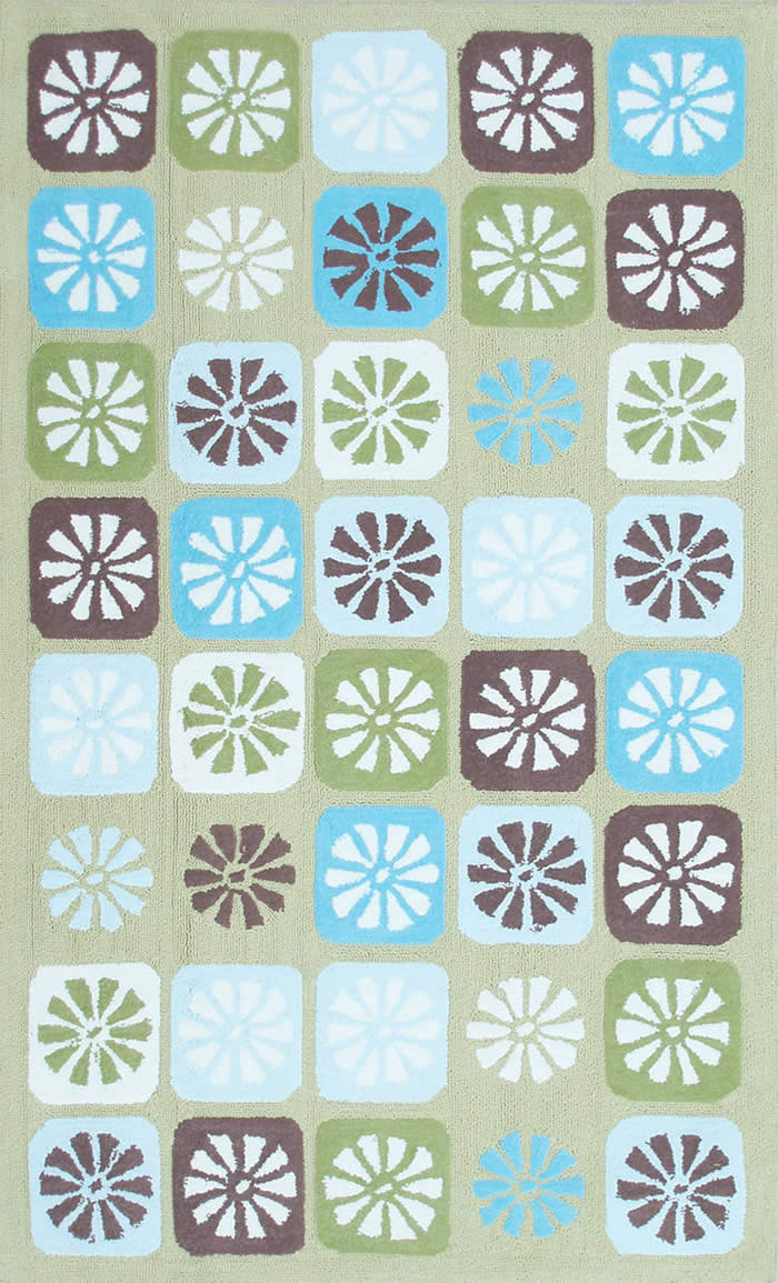 现代风格蓝绿灰色花朵图案儿童地毯贴图