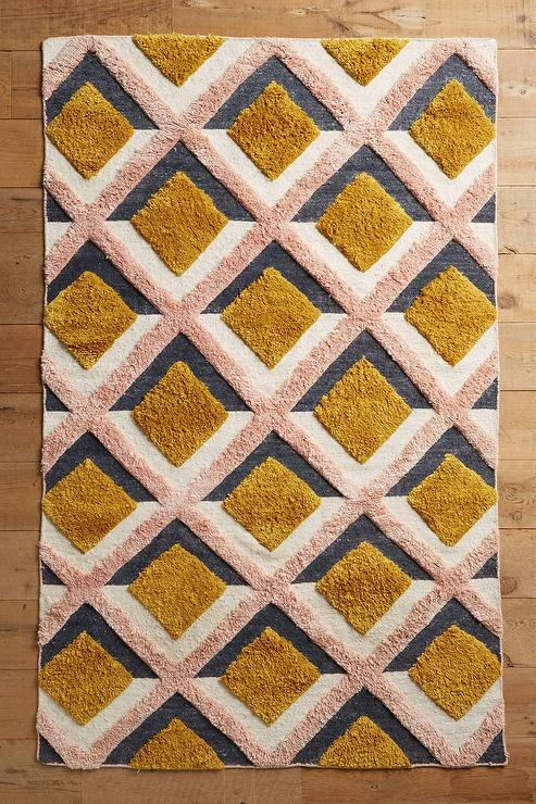 现代风格粉黄灰色几何图案地毯贴图