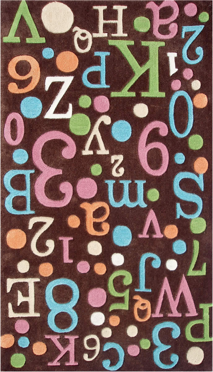 现代风格咖红色字母数字图案儿童地毯贴图