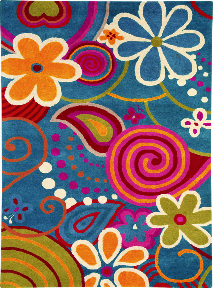 现代风格花朵植物图案儿童地毯贴图