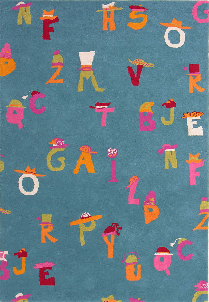 现代风格浅蓝青色字母图案儿童地毯贴图