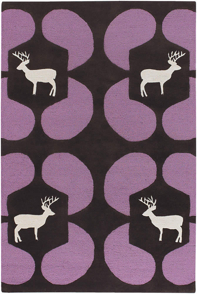 现代风格深咖紫色鹿图案儿童地毯贴图