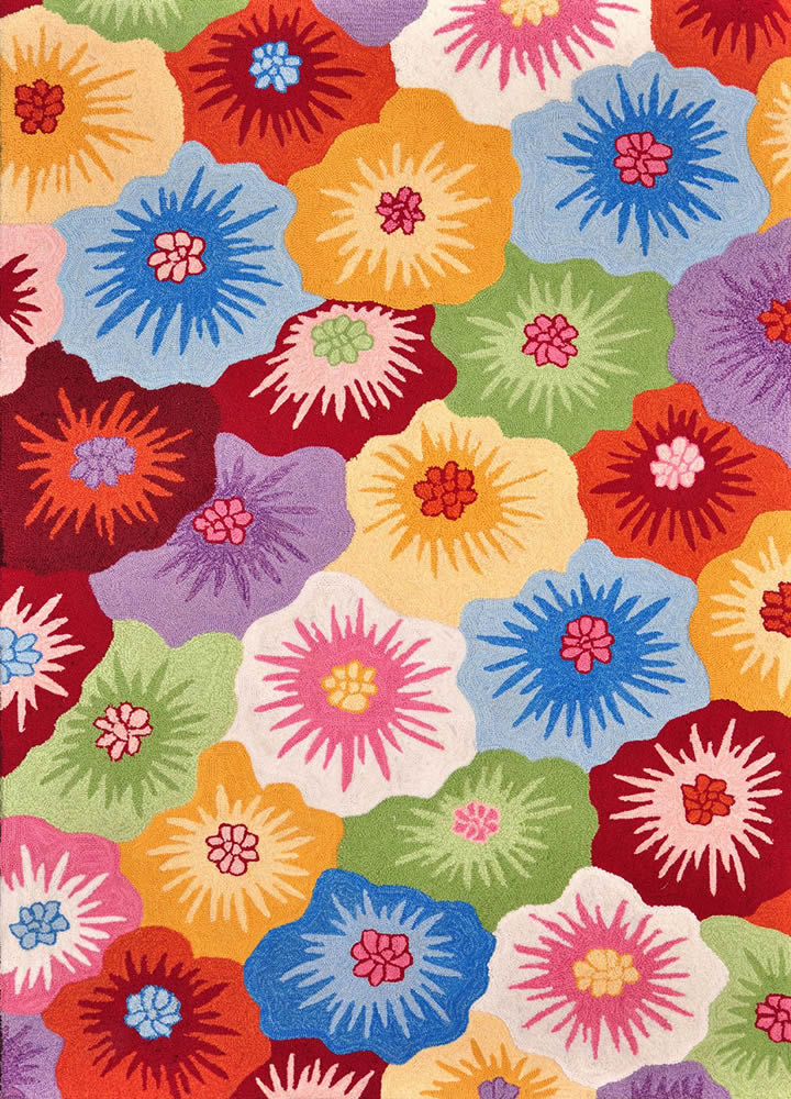 现代简约彩色花朵图案儿童地毯贴图