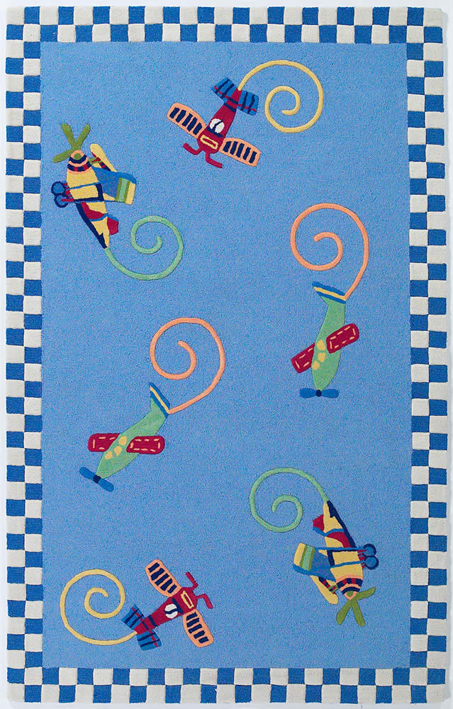 现代风格蓝色小飞机图案儿童地毯贴图