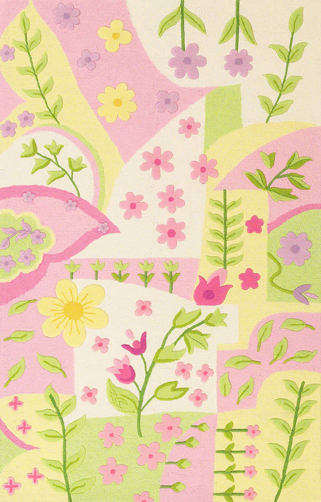 现代风格粉绿色花朵图案儿童地毯贴图