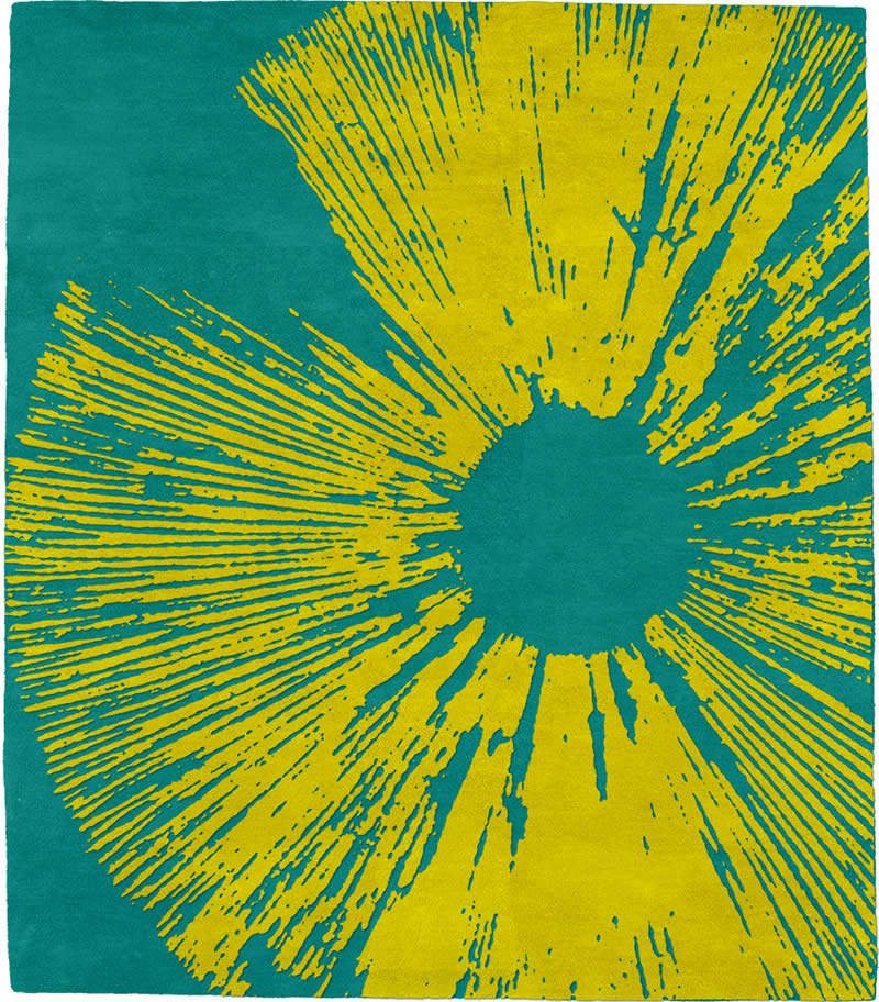 现代风格青底黄色花朵图案地毯贴图