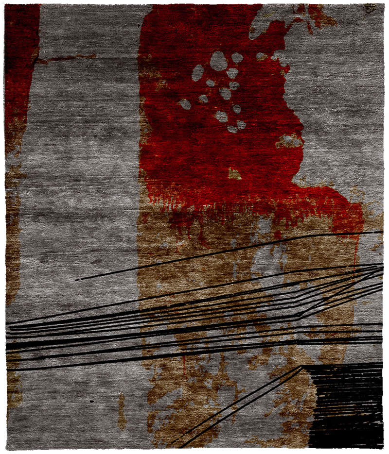 现代风格红咖黑色线条图案地毯贴图