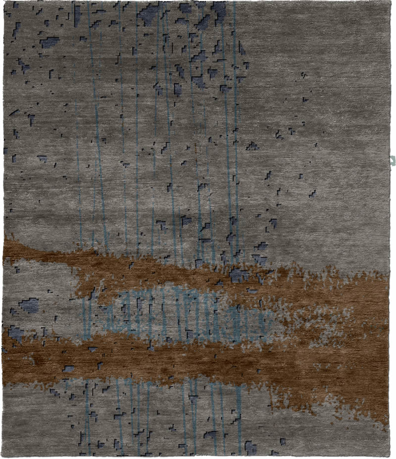 现代风格灰咖色蓝色抽象图案地毯贴图