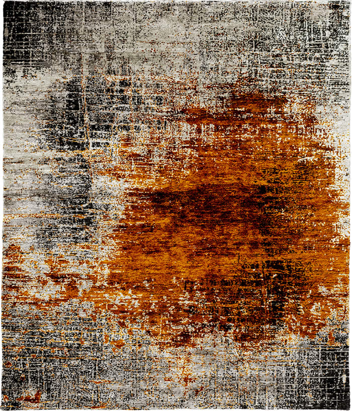 现代美式橘红黑色抽象图案地毯贴图-高端定