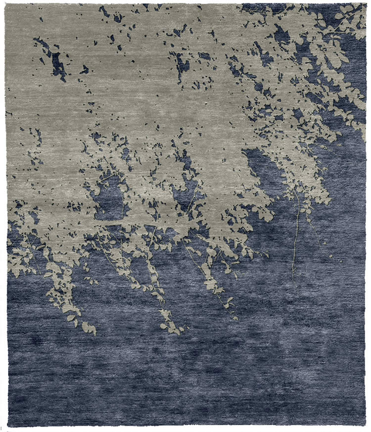 新中式灰蓝色植物图案地毯贴图