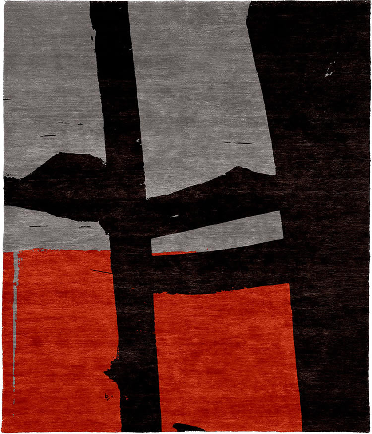 现代简约灰红咖黑色色块图案地毯贴图