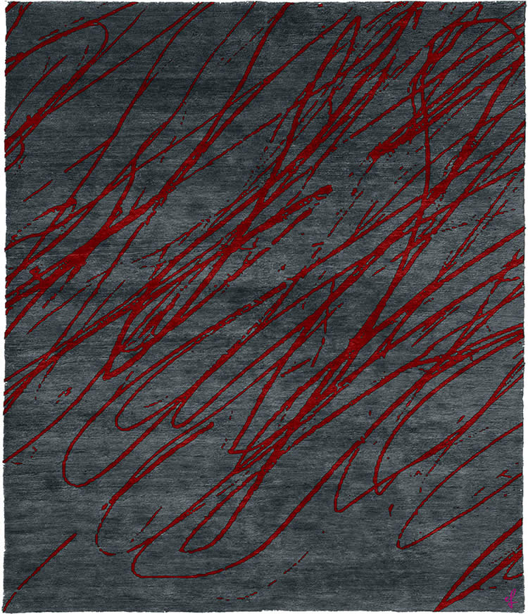 新中式墨灰色红色纹理抽象图案地毯贴图