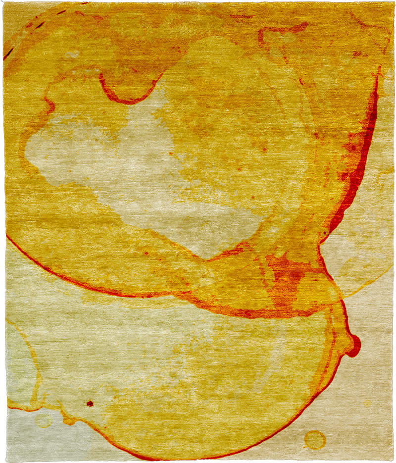 现代风格橘黄红色水墨抽象图案地毯贴图-高