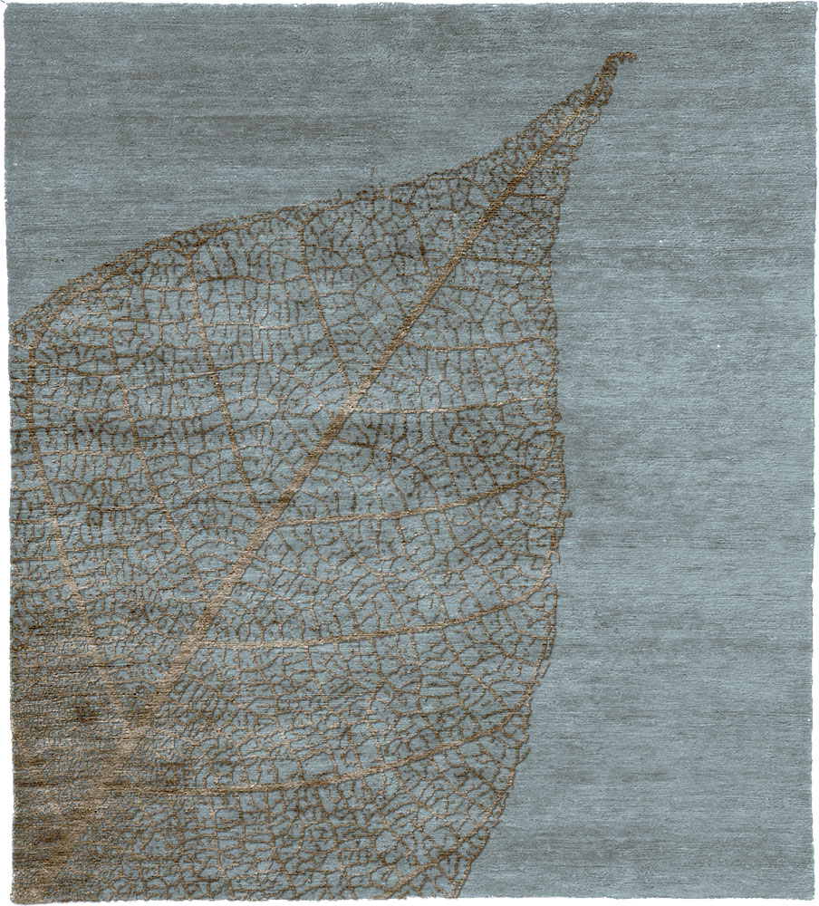 新中式风格蓝底咖色叶子图案地毯贴图
