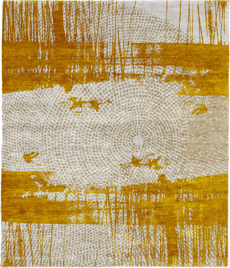 现代风格金黄色咖色简单抽象图案地毯贴图