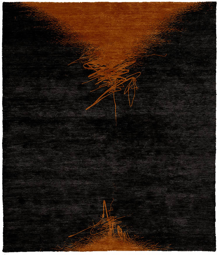 新中式黑色橘色简单抽象图案地毯贴图