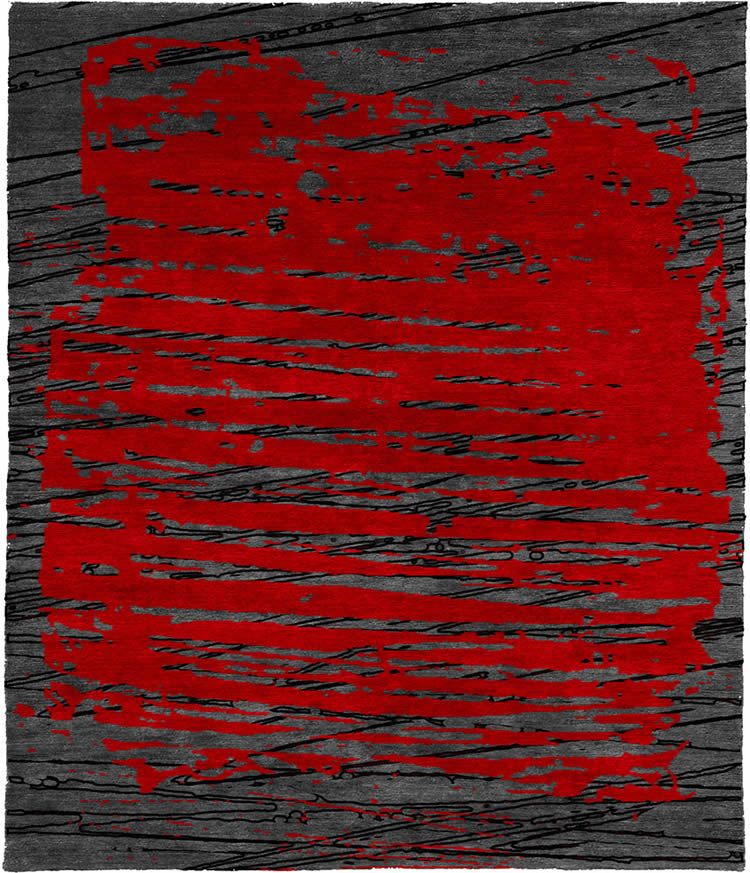 新中式黑灰色红色抽象纹理图案地毯贴图