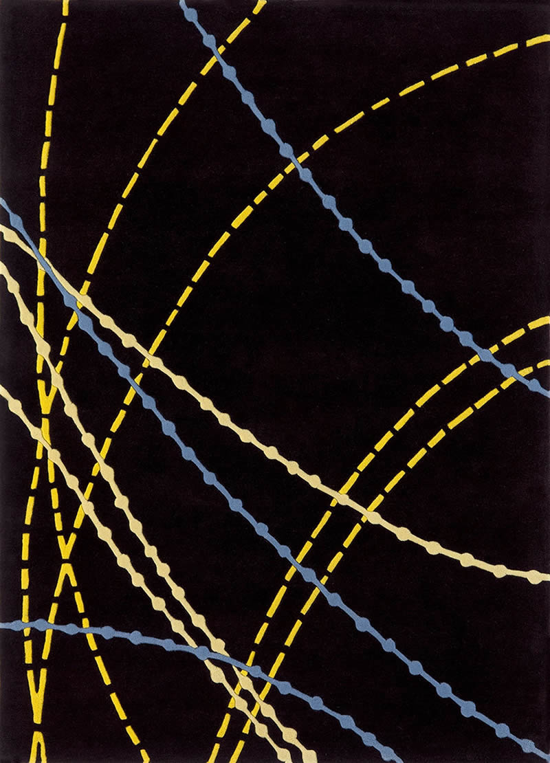 现代风格黑底黄蓝色纹理图案地毯贴图