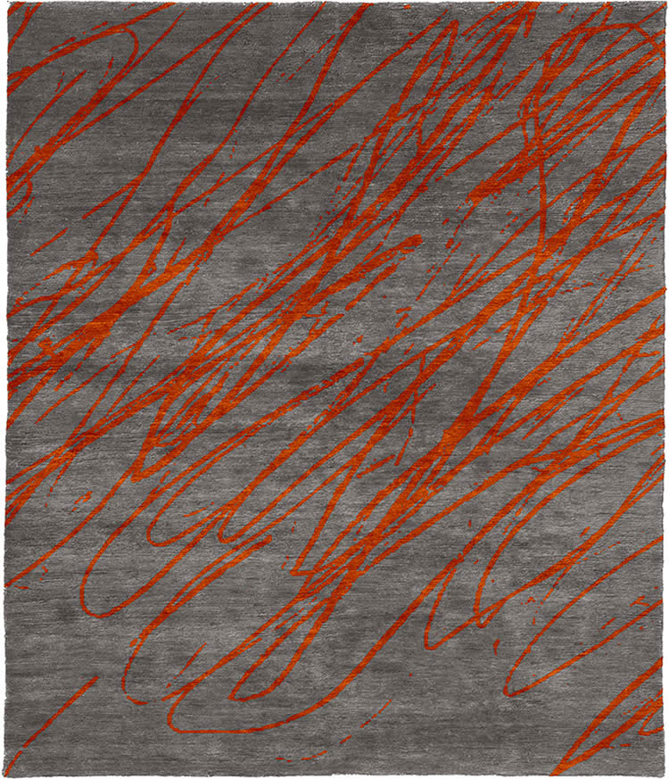 现代风格灰是底橘红色抽象纹理图案地毯贴图