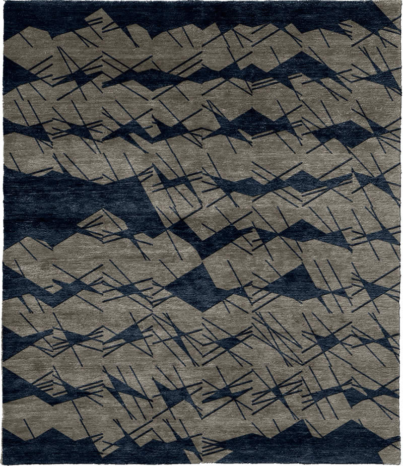 现代风格青灰色几何抽象图案地毯贴图