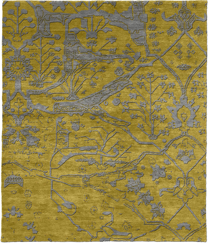 新中式黄灰色花纹图案地毯贴图