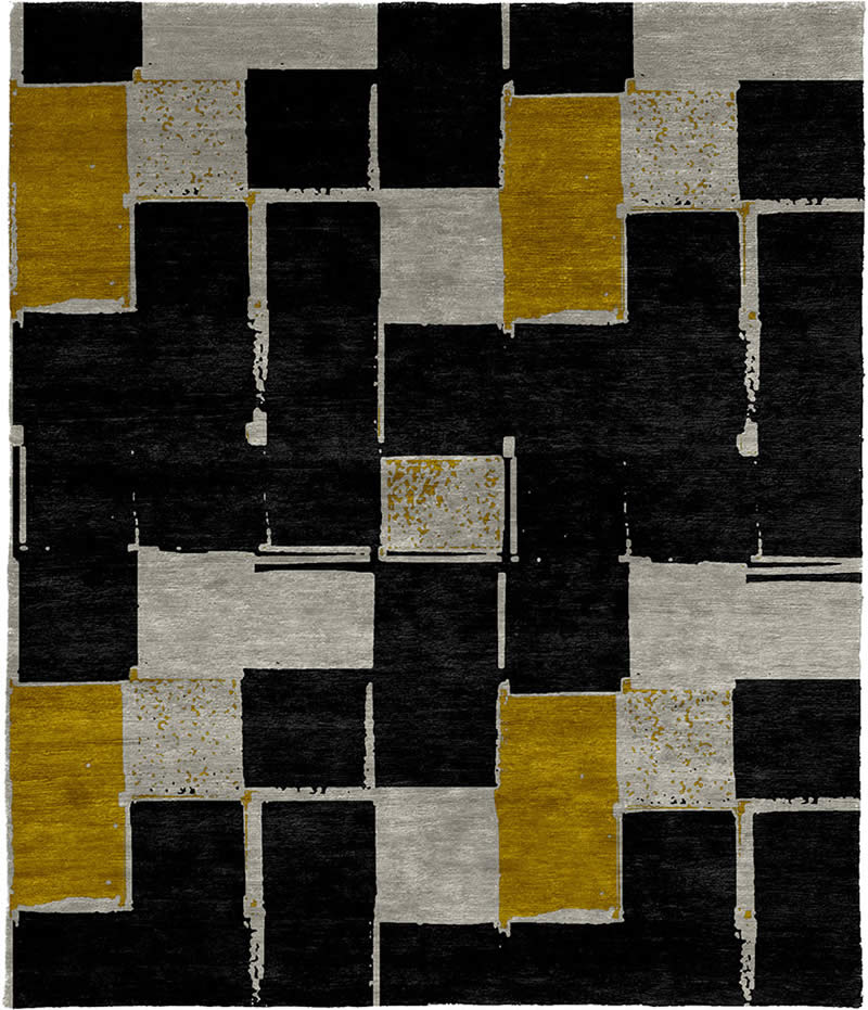 现代风格黑白黄色色块图案地毯贴图