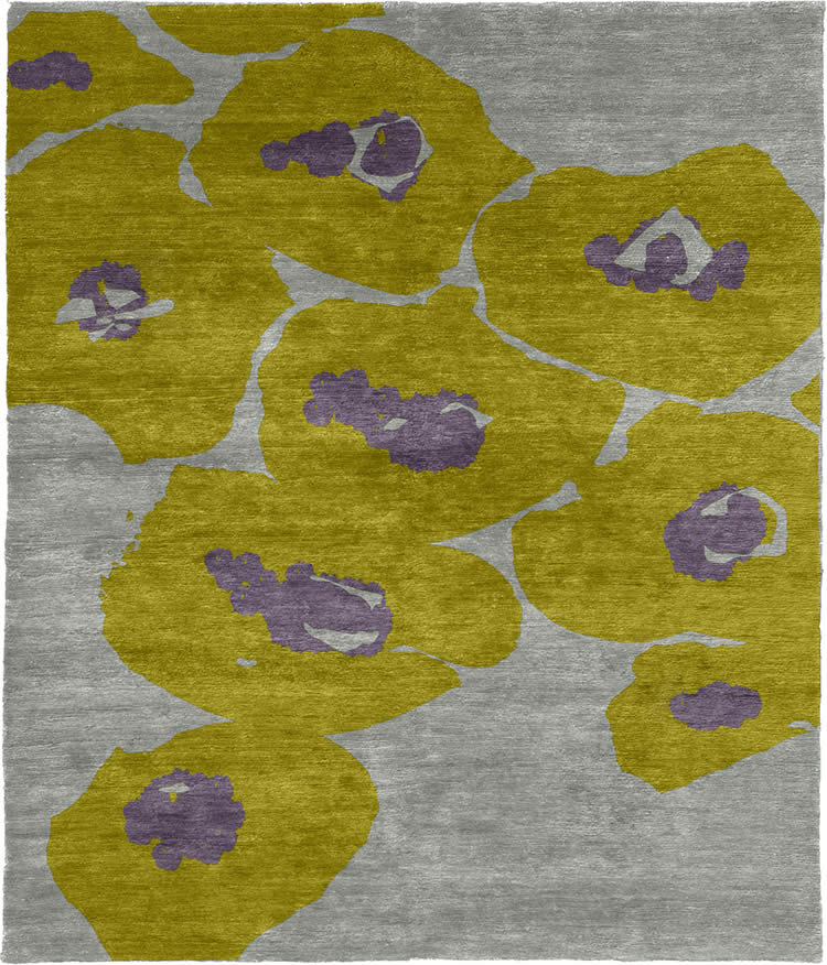 现代风格灰底黄紫色花朵图案地毯贴图