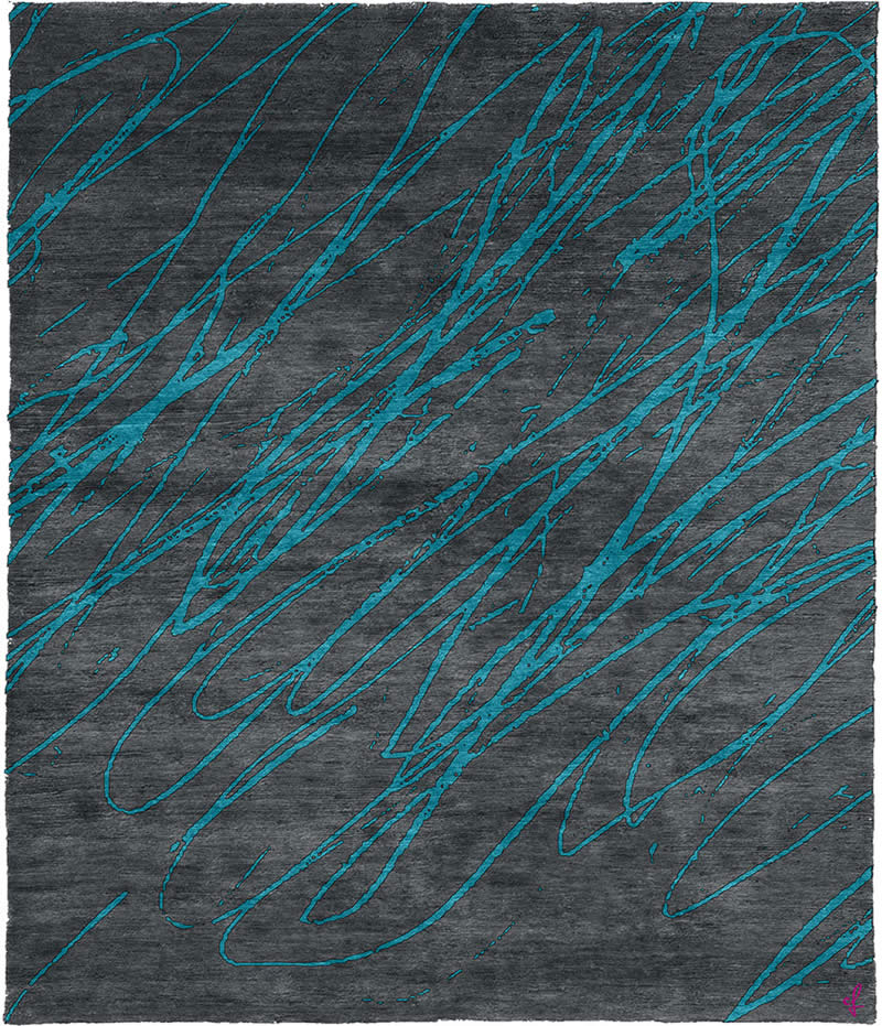 现代风格灰底青色抽象纹理图案地毯贴图