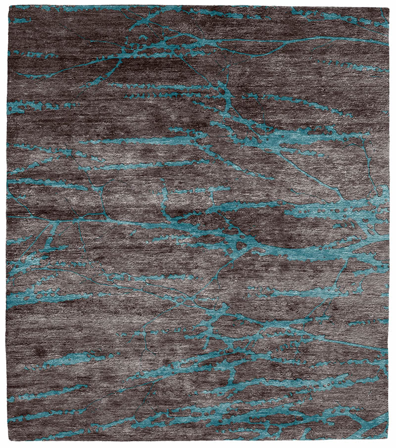 代风格咖灰底青蓝色纹理图案地毯贴图