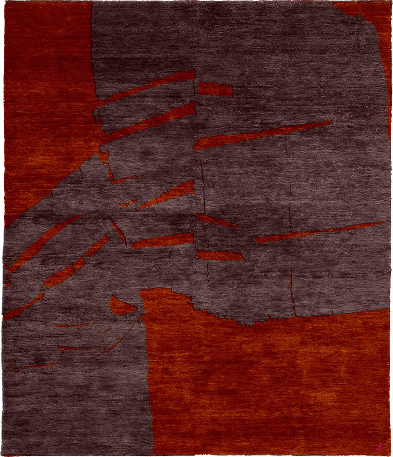 现代风格咖红色色块图案地毯贴图