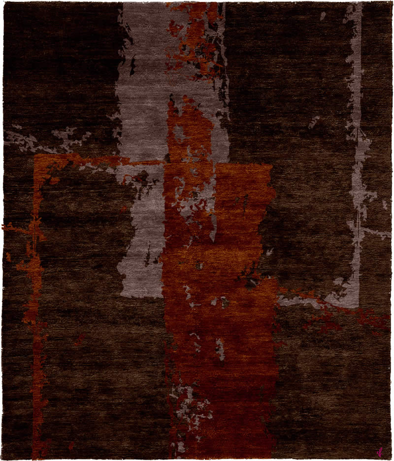 现代风格咖色红色色块图案地毯贴图