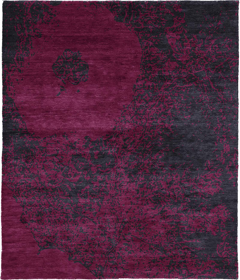 现代风格墨灰色紫红色花朵图案地毯贴图