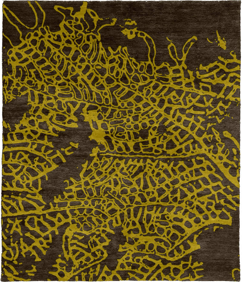 现代风格咖底黄叶子纹理图案地毯贴图