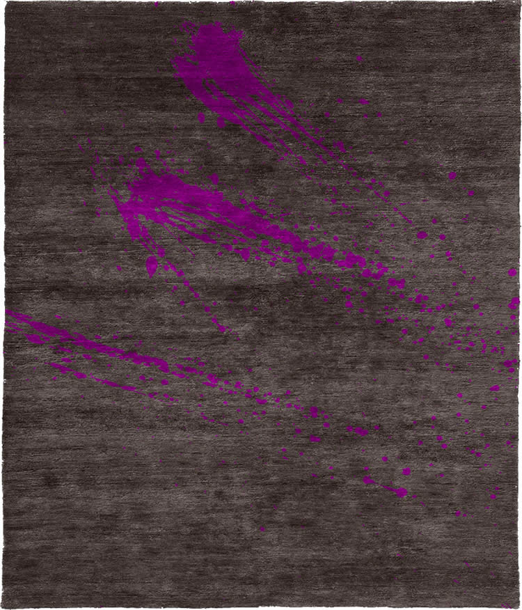 现代风格咖灰底紫粉色水墨图案地毯贴图