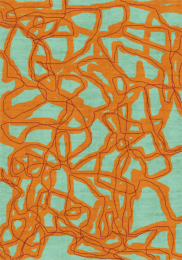 现代风格绿低橘色不规则纹理图案地毯贴图