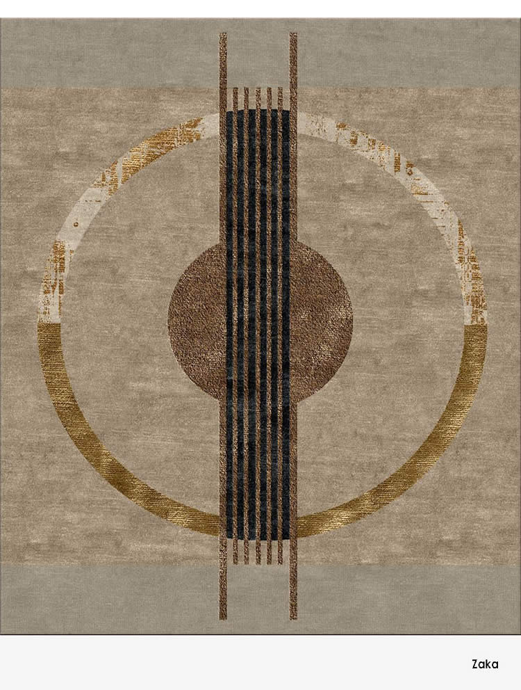 新中式咖色圆形条纹图案地毯贴图