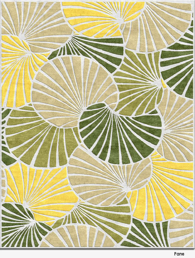 现代风格绿黄咖叶子图案地毯贴图