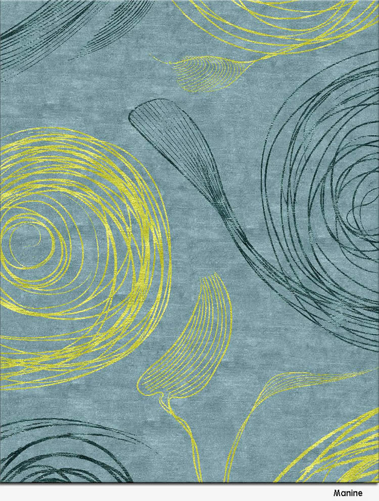 新中式蓝色线条圆圈纹理图案地毯贴图