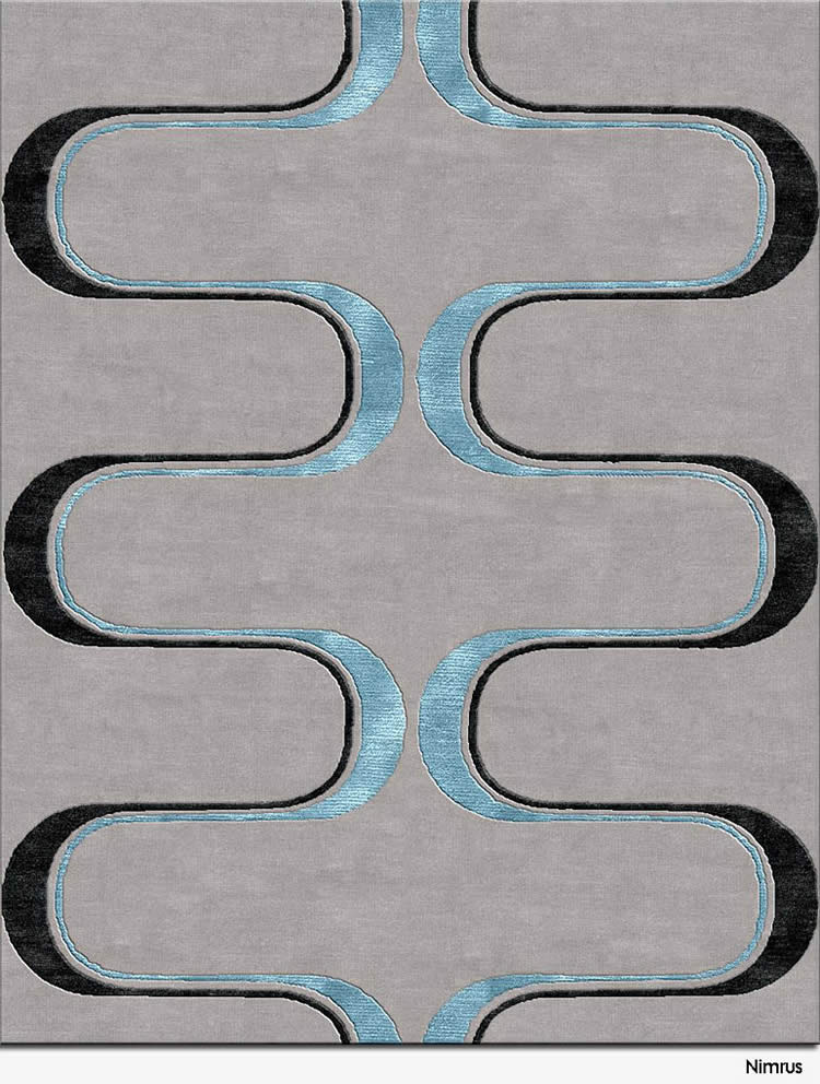 现代简约蓝黑色波纹纹理图案地毯贴图