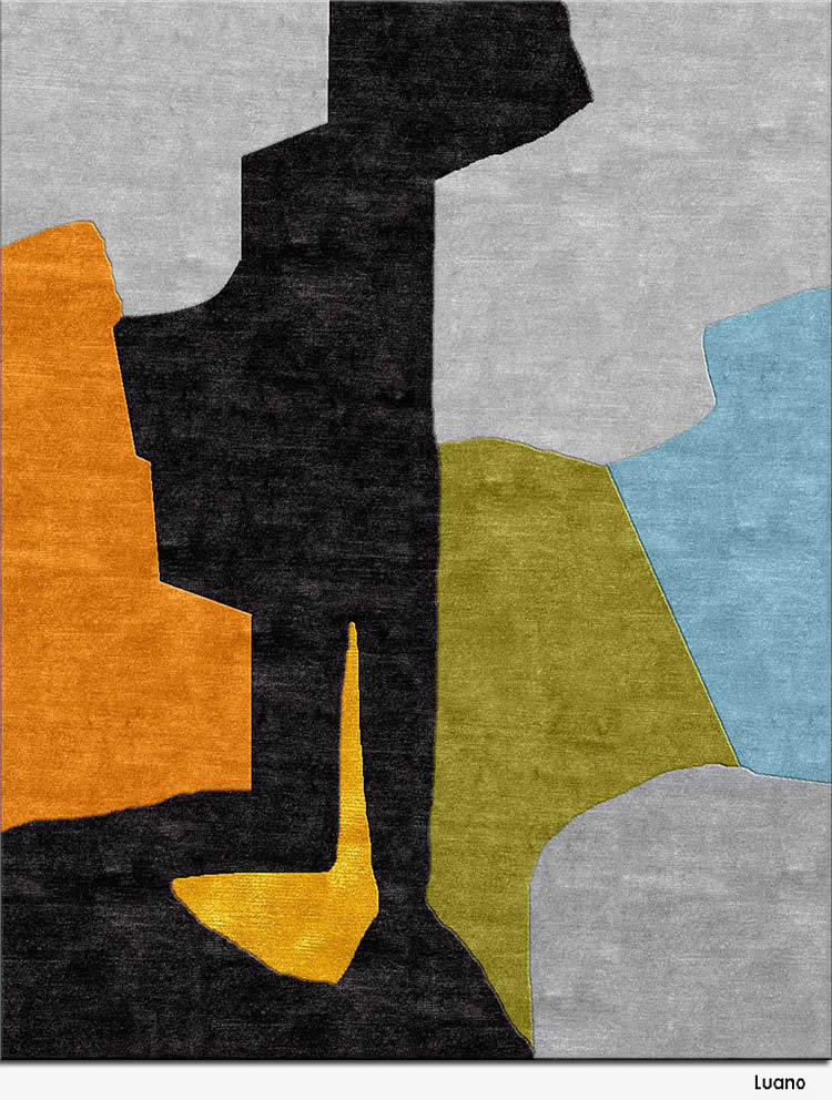 北欧风格黑灰橘黄色拼色图案地毯贴图