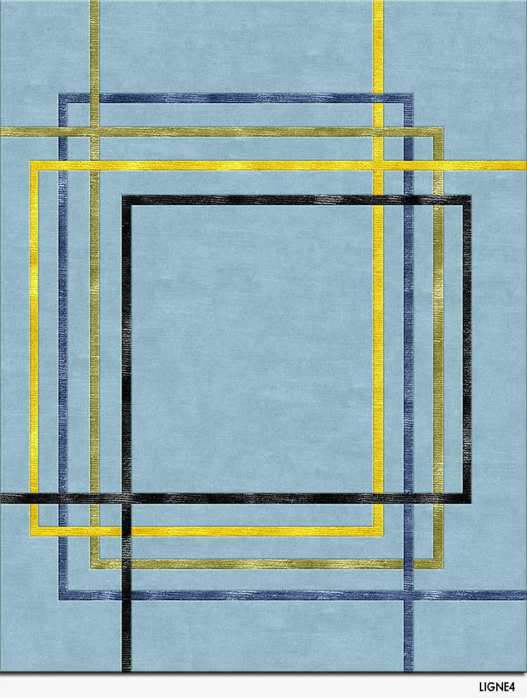 现代简约蓝底多色线条图案地毯贴图